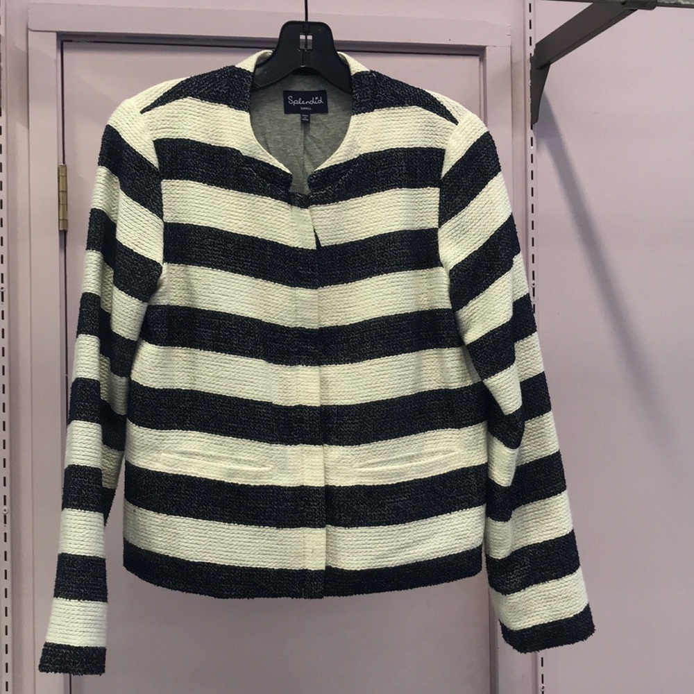 Splendid navy blue&white striped sweater blazer